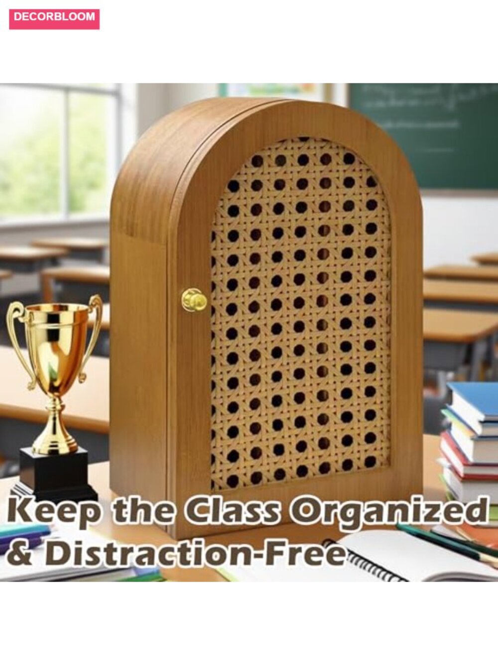 Bamboo Phone Box with Charging Holes, 6-Compartment Cell Phone Jail - Picture 2 of 5
